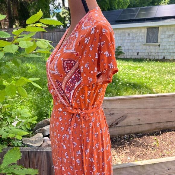Zesica Boho Patterned Maxi Length Wrap Dress Sienna Orange, Women’s Medium - Picture 4 of 11